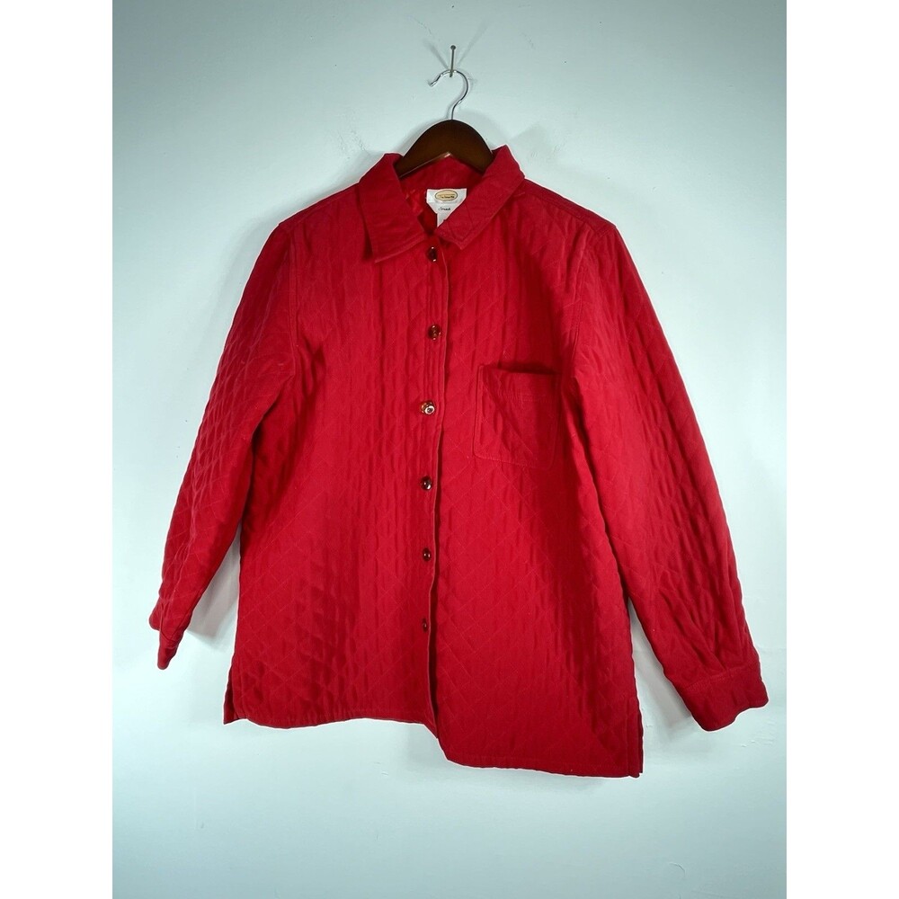 Talbots Jacket Women Medium Red Button Up Stretch Lined Quilted